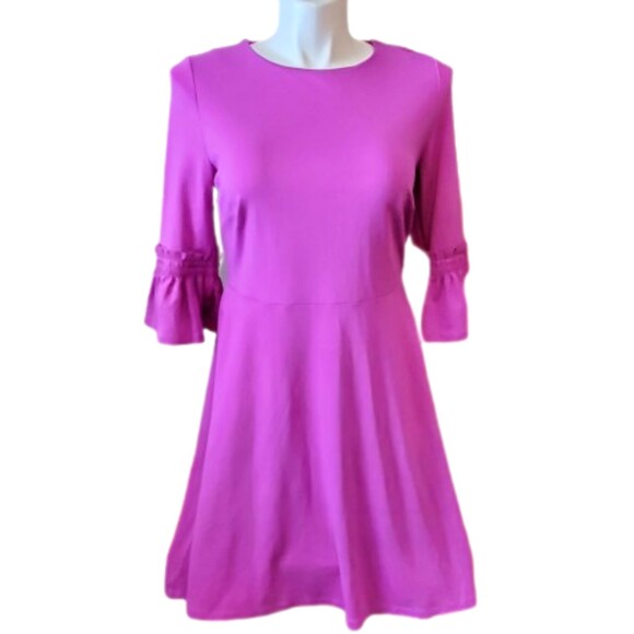 Eloquii Dresses & Skirts - Eloquii Fit & Flare Dress 3/4 Smocked Flared Sleeve Magenta Ponte Knit Size 14